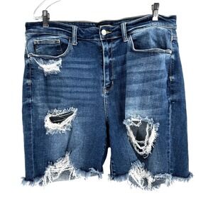 Judy Blue High Rise Distressed Cutoff Frayed Hem Shorts Women's 3XL Blue Denim